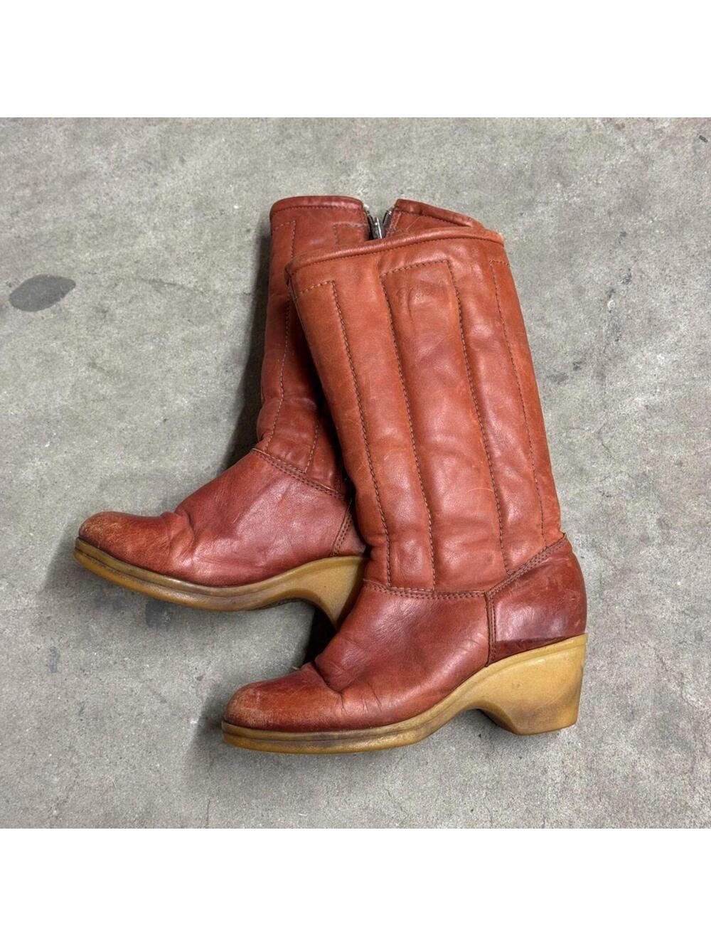 Vintage Film Costume 1970s Bastien Cognac Brown Leather Tall Boots 6
